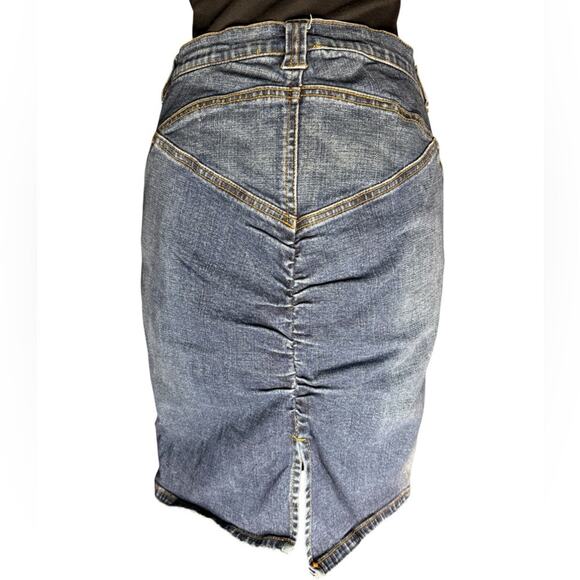 Y2K Cache Ruched Back Denim Pencil Skirt Womens Size 8 Butt Ruching Streetwear - Picture 7 of 8